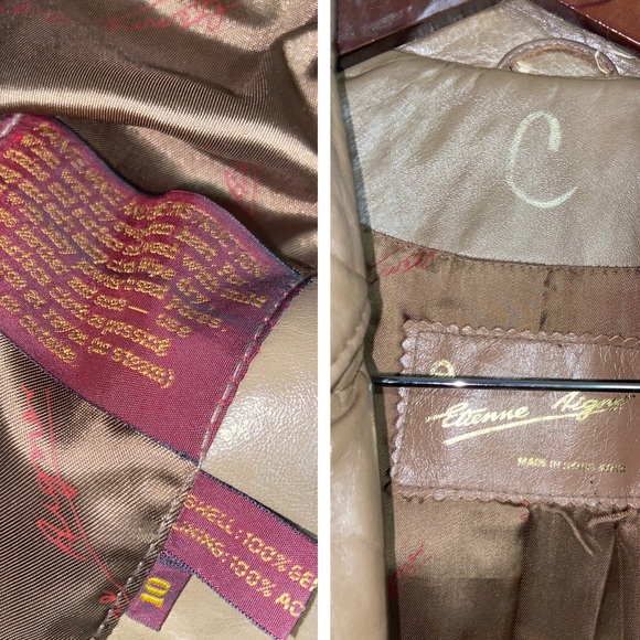 Vintage 70s Etienne Aigner Tan Belted Double Breasted Leather Trench Coat - Picture 7 of 16